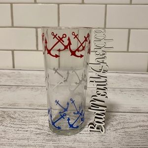 Vintage Retro Mid Century Red White Blue Anchor Nautical Glass Tumbler Cup